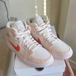Nike Women's Air Jordan 1 Mid SE Corduroy Cream & Orange - brand new